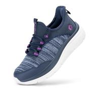 FitVille Damen Slip On Sneakers Extra Weit Sportschuhe Atmungsaktiv Walkingschuhe Leichte Turnschuhe Bequeme Schlupfschuhe Fitnessschuhe für Breite Füße,Navy blau,39,Weit