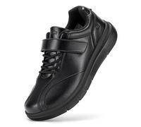 FitVille Extra Breit Leichte Sneaker Herren Einstellbar Gesundheitsschuhe Bequeme Dämpfung Walkingschuhe Business Freizeitschuhe mit aus Microfaser-Leder Tiefschwarz 46.5 EU X-Weit