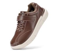FitVille Extra Breit Leichte Sneaker Herren Einstellbar Gesundheitsschuhe Bequeme Dämpfung Walkingschuhe Business Freizeitschuhe mit aus Microfaser-Leder Zimt 42.5 EU Weit