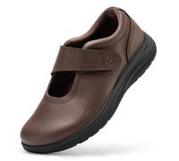 FitVille Extra Breite Halbschuhe Damen Senioren Schuhe mit Klettverschluss Mary Jane Leichte Gesundheitschuhe Freizeit Walkingschuhe Bequeme Business Anzugschuhe für Hoher Spann Braun EU Weit 37