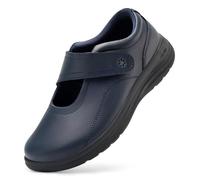 FitVille Extra Breite Schuhe Damen mit Klettverschluss Senioren Schuhe aus Mikrofaserleder Mary Jane Halbschuhe Weiche Gesundheitschuhe Freizeit Business für Atypische Füße Blau EU Weit 41
