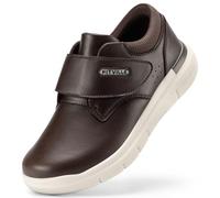 FitVille Extra Breite Schuhe Herren Leder mit Klettverschluss Business Casual Arbeitsschuhe Freizeitschuhe Bequeme Herrenschuhe Walkingschuhe Pflegeschuhe Büro Dunkelbraun EU 43 Weit