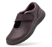 FitVille Extra Breite Seniorenschuhe mit Klettverschluss Halbschuhe Damen Elegante Mary Jane Leichte Weiche Damenschuhe Bequeme Business für Büro Rotbraun EU Weit 41