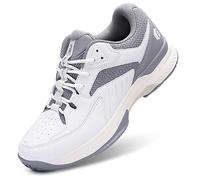 FitVille Extra Weit Tennisschuhe Herren Breit Hallenturnschuh Atmungsaktiv Training Schuhe für Tennis Badminton Walking Fitnessstudio Weiß & Grau 44.5 EU X-Weit