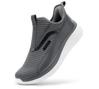 FitVille Extra Weit Walkingschuhe Slip On Sneaker Herren Atmungsaktive Sportschuhe Bequeme Turnschuhe Freihändige Schlupfschuhe Walking Shoes für Breite Füße Dunkelgrau 42.5 Weit