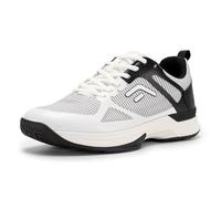 FitVille Herren Tennisschuhe Extra Weit Sportschuhe rutschfeste Hallenschuhe Atmungsaktive Badminton Schuhe Bequeme Sneaker,Weiß mit Schwarz,44 EU,X-Weit