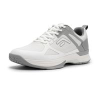 FitVille Herren Tennisschuhe Extra Weit Sportschuhe rutschfeste Hallenschuhe Atmungsaktive Badminton Schuhe Bequeme Sneaker,Weiß mit Grau,42.5 EU,X-Weit