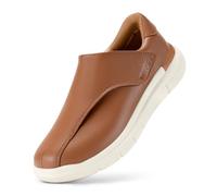 FitVille Reha Schuhe Herren mit Klettverschluss Extra Breite Seniorenschuhe Gesundheitschuhe Bequeme Pflegeschuhe Hausschuhe Casual Lederschuhe Schuhe für Walking Business Orange Braun EU 40 X-Weit