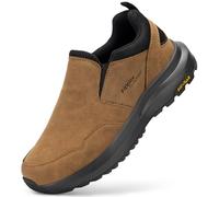 FitVille Slip On Wanderschuhe Herren Extra Breit Trekkingschuhe rutschfeste Outdoor Schuhe Atmungsaktiv Freizeitschuhe Leichte Walkingschuhe,Dünenbraun,44.5EU,X-Weit