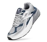 FitVille Walkingschuhe Herren Atmungsaktive Sportschuhe Sneaker Dämpfende Laufschuhe Staßenlaufschuhe Bequeme Joggingschuhe Turnschuhe Outdoor Fitness für Breite Füße Silber mit Blau EU 42 Weit