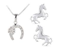 FIVE-D Anhänger mit Kette Kinderohrringe Pony Pferd 925 Silber im Schmucketui (Pferd-Hufeisen)