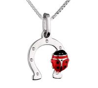 FIVE-D Kinder Anhänger mit Kette Marienkäfer Glitzer 925 Sterling Silber im Schmucketui (Anhänger-Hufeisen-Silber)