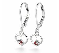 FIVE-D Kinder Anhänger mit Kette Marienkäfer Glitzer 925 Sterling Silber im Schmucketui (Ohrhänger-Herz)