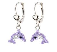 FIVE-D Kinder Ohrringe Kristall Delfin 925 Sterling Silber Creolen Ohrhänger (Lila)
