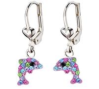 FIVE-D Kinder Ohrringe Kristall Delfin 925 Sterling Silber Creolen Ohrhänger (Multicolor)