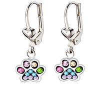 FIVE-D Ohrringe Pfote Tatze Hund 925 Sterling Silber gold Kinder Damen Mächen (Bunt-Ohrhänger)