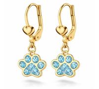 FIVE-D Ohrringe Pfote Tatze Hund 925 Sterling Silber gold Kinder Damen Mächen (Ohrhänger-Goldblau)