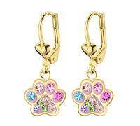 FIVE-D Ohrringe Pfote Tatze Hund 925 Sterling Silber gold Kinder Damen Mächen (Ohrhänger-Goldbunt)