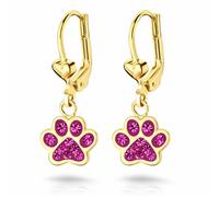 FIVE-D Ohrringe Pfote Tatze Hund 925 Sterling Silber gold Kinder Damen Mächen (Ohrhänger-Goldpink)