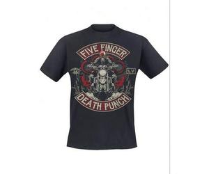 Five Finger Punch Offizielles Band-Merch-T-Shirt | Death Punch Grafik mit ikonischem Logo-Totenkopf-Motorrad-Design, Unisex Heavy-Metal-T-Shirt, Gan