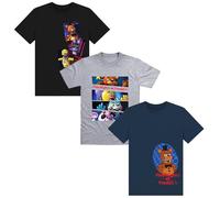 FIVE NIGHTS AT FREDDY'S 3er-Pack Kinder-T-Shirts, 100 % Baumwolle, Multipack, kurzärmelig, Freddy Fazbear, Chica und Funtime Foxy Designs, Größen 7-8 bis 14-15 Jahre, Fnaf Designs, 13-14 Years
