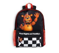 FIVE NIGHTS AT FREDDY'S Freddy Fazbear Jungen Rucksack Schwarz Orange | Schulrucksack mit Reißverschluss und Netztaschen & kariertem Panel | Movie Merch