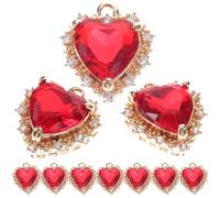 FIXOSHEE 10 Stück Selbstgemacht Armbandanhänger Kupfer Rote Herz Anhänger Schmuckzubehör für Handgefertigte Armbänder und Halsketten Bastel Dekoration für Geschenkzwecke