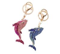FIXOSHEE 2 Stück Metall Delfin Schlüsselanhänger mit Strass Bunte Anhänger für Taschen und Schlüssel Kreatives Meerestiere Ornament Langlebig und Praktisch als Geschenk für Delfinliebhaber