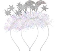 FIXOSHEE 2 Stück Mond und Stern Haarbänder für Damen Silbernes Valentinstag Stirnband als Party Kopfschmuck Festliches Haaraccessoire für Mädchen und Frauen