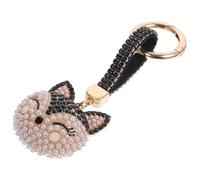 FIXOSHEE Metall Schlüsselanhänger Fuchskopf mit Perle und Strassverzierung Niedliches Anhänger accessoire für Taschen und Rucksäcke Schwarzer Fuchs Kopf Schlüsselring Praktisches Geschenk