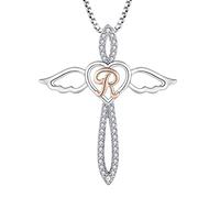FJ Buchstabe R Kette Anhänger Damen 925 Sterling Silber Schutzengel Halskette Initiale Alphabet Personalisierte Kette mit Zirkonia Schmuck Geschenke für Frauen Mädchen