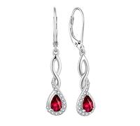 FJ Damen Juli Geburtsstein Rubin Ohrringe 925 Sterling Silber Hängend Unendlichkeit Infinity Schmuck Geschenke für Frauen Mutter Freundin Mama