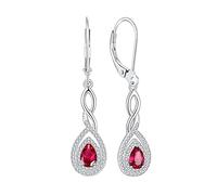 FJ Damen Juli Geburtsstein Rubin Ohrringe 925 Sterling Silber Tropfen Hängend Unendlichkeit Infinity Schmuck Geschenke für Frauen Mutter Freundin Mama