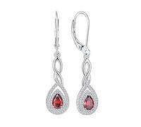 FJ Damen Ohrringe Januar Geburtsstein Granat Ohrringe 925 Sterling Silber Tropfen Hängend Ohrringe Unendlichkeit Infinity Schmuck Geschenke für Damen Frauen Mutter Freundin Mama