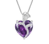 FJ Herz Kette Damen 925 Sterling Silber Amethyst Kette Februar Geburtsstein Halskette Anhänger Rose Blume Schmuck Geschenke für Frauen Mutter Freundin Mama