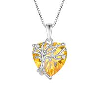 FJ Herz Lebensbaum Kette Damen 925 Sterling Silber Baum des Lebens Halskette Citrin Anhänger November Geburtsstein Schmuck Geschenke für Frauen