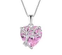 FJ Herz Lebensbaum Kette Damen 925 Sterling Silber Baum des Lebens Halskette Rosa Turmalin Anhänger Oktober Geburtsstein Schmuck Geschenke für Frauen