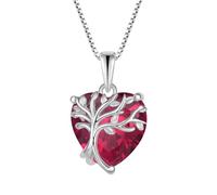 FJ Herz Lebensbaum Kette Damen 925 Sterling Silber Baum des Lebens Halskette Rubin Anhänger Juli Geburtsstein Schmuck Geschenke für Frauen