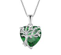 FJ Herz Lebensbaum Kette Damen 925 Sterling Silber Baum des Lebens Halskette Smaragd Anhänger Mai Geburtsstein Schmuck Geschenke für Frauen