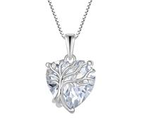 FJ Herz Lebensbaum Kette Damen 925 Sterling Silber Baum des Lebens Halskette Zirkonia Anhänger April Geburtsstein Schmuck Geschenke für Frauen