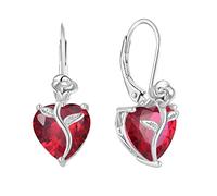 FJ Herz Ohrringe Damen Rubin Juli Geburtsstein 925 Sterling Silber Hängend Rose Blume Schmuck Geschenke für Frauen Mutter Freundin Mama