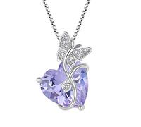 FJ Herz Schmetterling Kette Damen 925 Sterling Silber Alexandrit Kette Juni Geburtsstein Halskette Anhänger Schmuck Geschenke für Frauen Mutter Freundin Mama