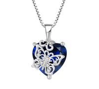 FJ Herz Schmetterling Kette Damen 925 Sterling Silber Saphir Kette Anhänger September Geburtsstein Halskette Schmuck Geschenke für Frauen Mutter Freundin Mama