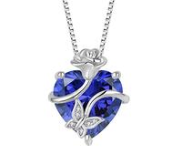 FJ Herz Tansanit Kette Dezember Geburtsstein Halskette Damen 925 Sterling Silber Schmetterling Kette Anhänger Rose Blume Schmuck Geschenke für Frauen Mutter Freundin Mama