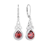 FJ Keltischer Knoten Ohrringe Damen 925 Sterling Silber Unendlichkeit Tropfen Hängend Granat Januar Geburtsstein Irischer Glücksschmuck Geschenke für Frauen