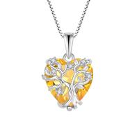 FJ Lebensbaum Kette Damen 925 Sterling Silber Herz Baum des Lebens Halskette Citrin Anhänger November Geburtsstein Schmuck Geschenke für Frauen