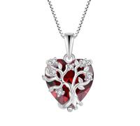 FJ Lebensbaum Kette Damen 925 Sterling Silber Herz Baum des Lebens Halskette Granat Anhänger Januar Geburtsstein Schmuck Geschenke für Frauen