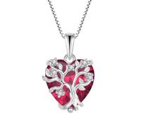 FJ Lebensbaum Kette Damen 925 Sterling Silber Herz Baum des Lebens Halskette Rubin Anhänger Juli Geburtsstein Schmuck Geschenke für Frauen