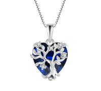 FJ Lebensbaum Kette Damen 925 Sterling Silber Herz Baum des Lebens Halskette Saphir Anhänger September Geburtsstein Schmuck Geschenke für Frauen