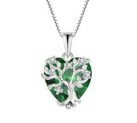 FJ Lebensbaum Kette Damen 925 Sterling Silber Herz Baum des Lebens Halskette Smaragd Anhänger Mai Geburtsstein Schmuck Geschenke für Frauen